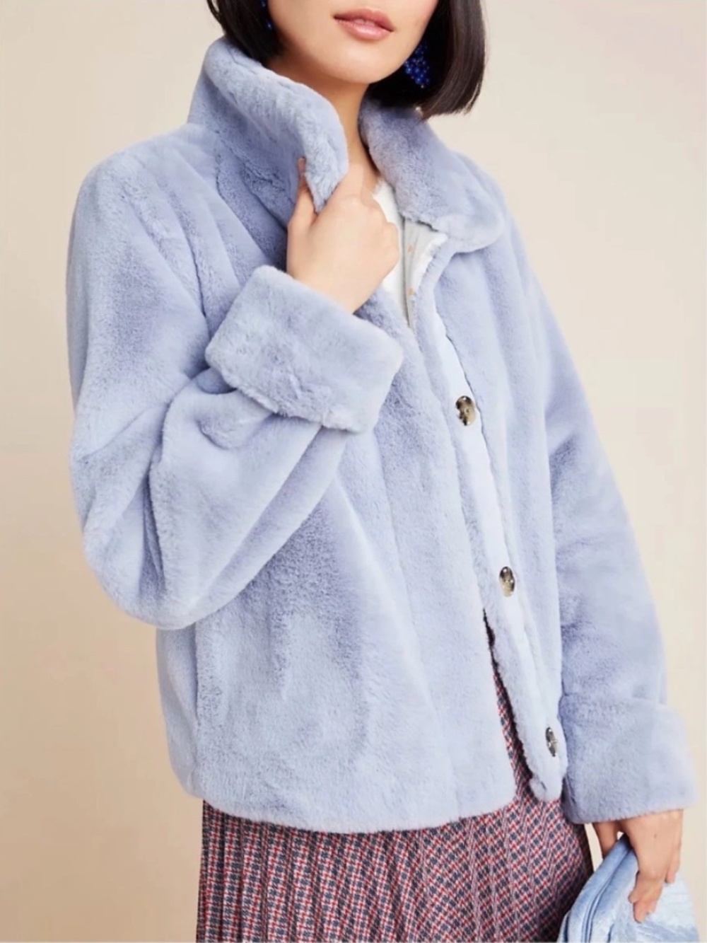 Anthropologie Faux Fur Coat in Light Blue